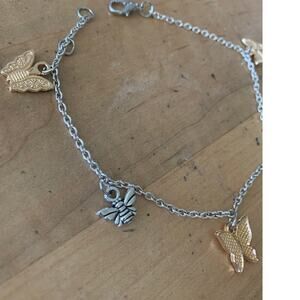 Butterlies and bees - silver tone charm bracelet